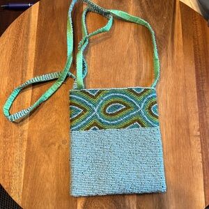 Brown & Blue Hand Beaded Crossbody Bag